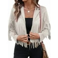 thumbnail image 2 of Women'S Faux Suede Leather Tassel Jackets with Lining Cropped Fringe Coats Fall Fashion Must Haves Beige XL, 2 of 9