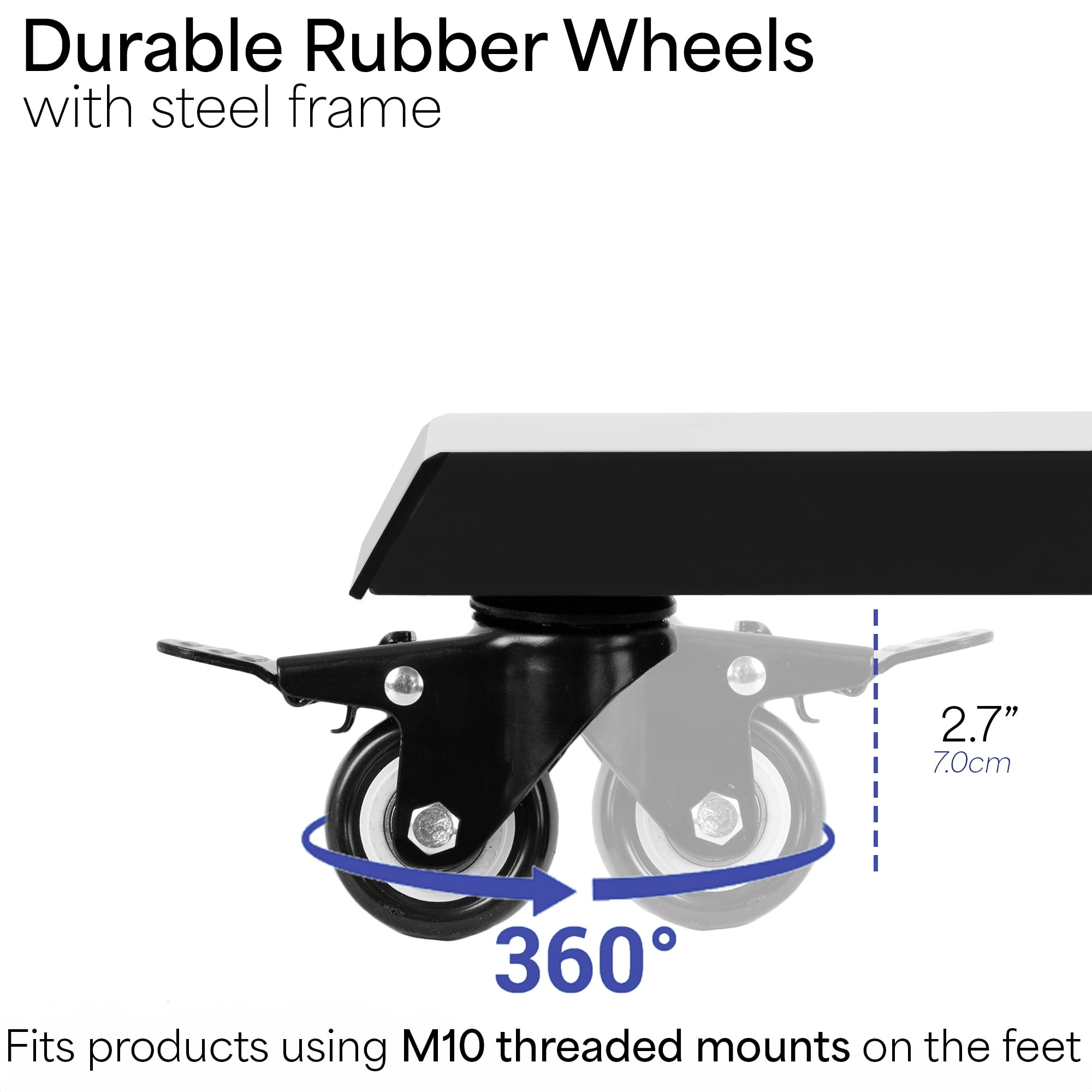 VIVO 2 inch M10 Caster Wheels (Set of 4) for TV Carts, Desk Frames, and More