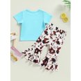 thumbnail image 4 of Toddler Baby Girl Bell Bottom Pants Summer Outfits Short Sleeve Highland Cow Print Tshirt Floral Flared Pants Set Western Clothes (Cow Print, 2-3 Years), 4 of 9