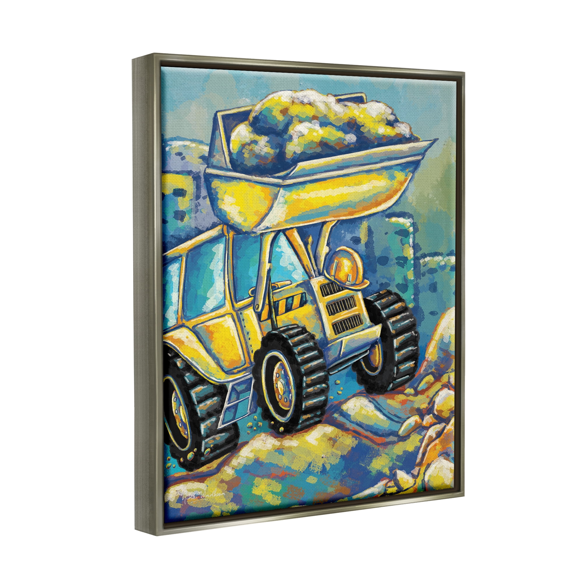 Stupell Industries Construction Vehicle Painting Transportation Painting Gray Floater Framed Art Print Wall Art, 17 x 21