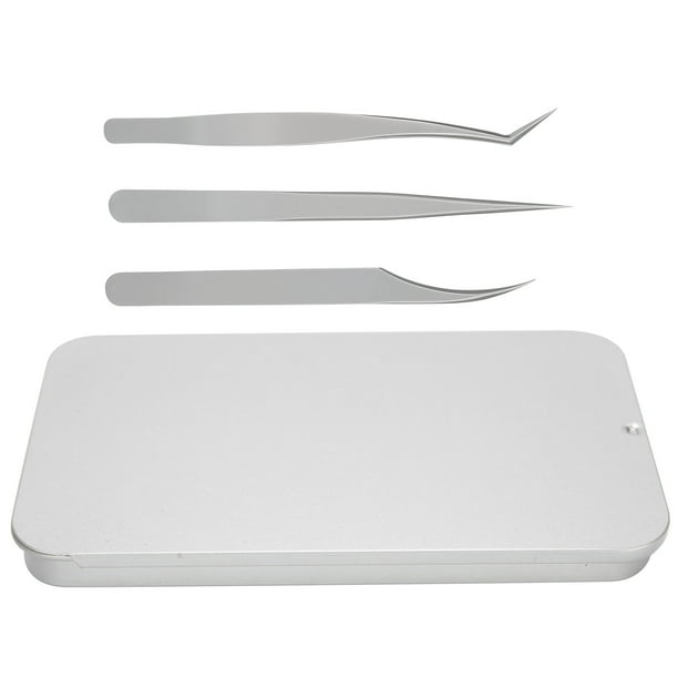 Juego de 3 pinzas para pestañas, pinzas rectas y curvas para extensión de pestañas.