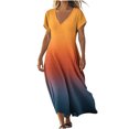 thumbnail image 2 of WRKEKC Robes d'Été Décontractées pour Femmes, Robes d'Été Grande Taille, Robe Jupe à Manches Courtes en Lin Uni à Col en V pour Femmes, 2 of 6