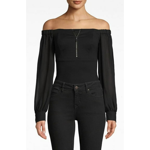 Nicole Miller Artelier BLACK Ponte Combo Bodysuit, US Petite