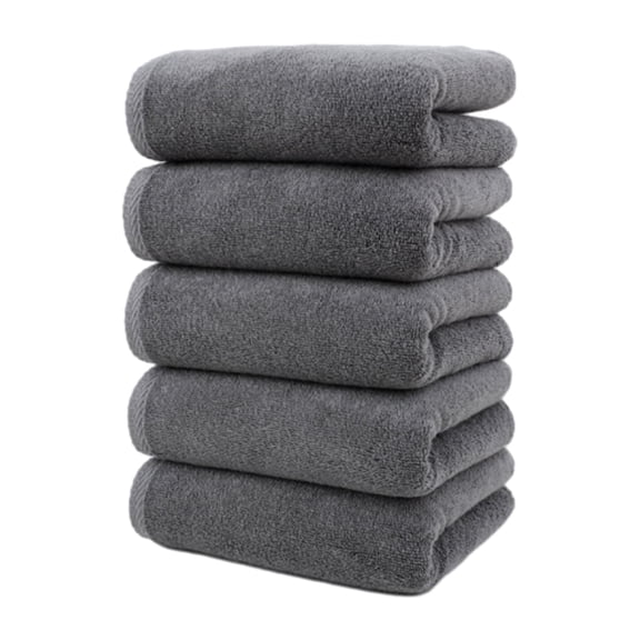 5-Pack Black Cotton Bath Towels - 30.7x13.38in Absorbent Quick-Dry Washcloths for Home & Travel