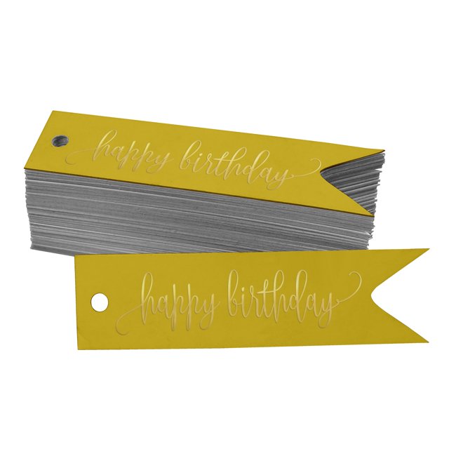 Inkdotpot Pack Of 100 Happy Birthday Favor Paper Tags Craft Real Gold Foil Hang Tags