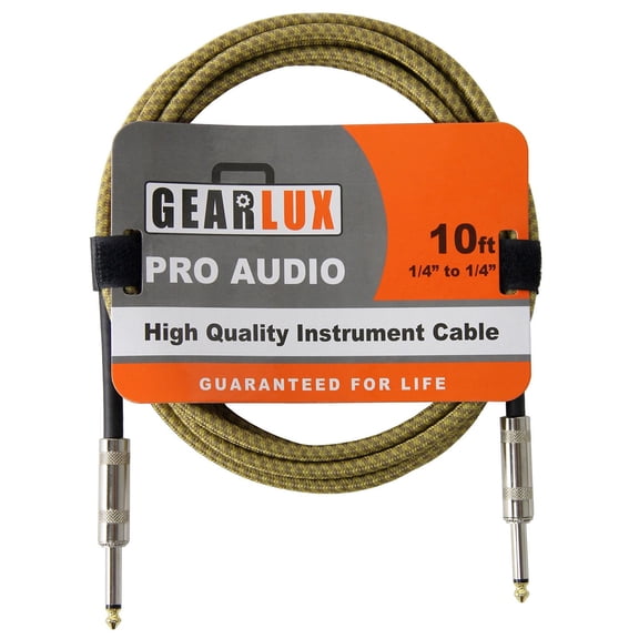 Gearlux Instrument Cable, 1/4 Inch, Straight-Straight, Tweed, 10 Foot - 3 Pack