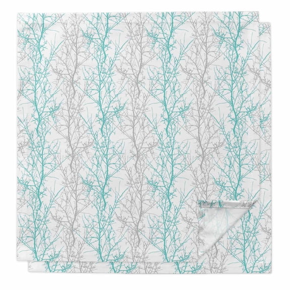Teal Grey Branch Cloth Napkins Washable Set of 2, Spring Summer Pastoral Botanical Reusable Dinner Table Napkins Cloth Bulk for Weddings Kitchen Restaurants Hotel Events Parties 20 x 20 Inch