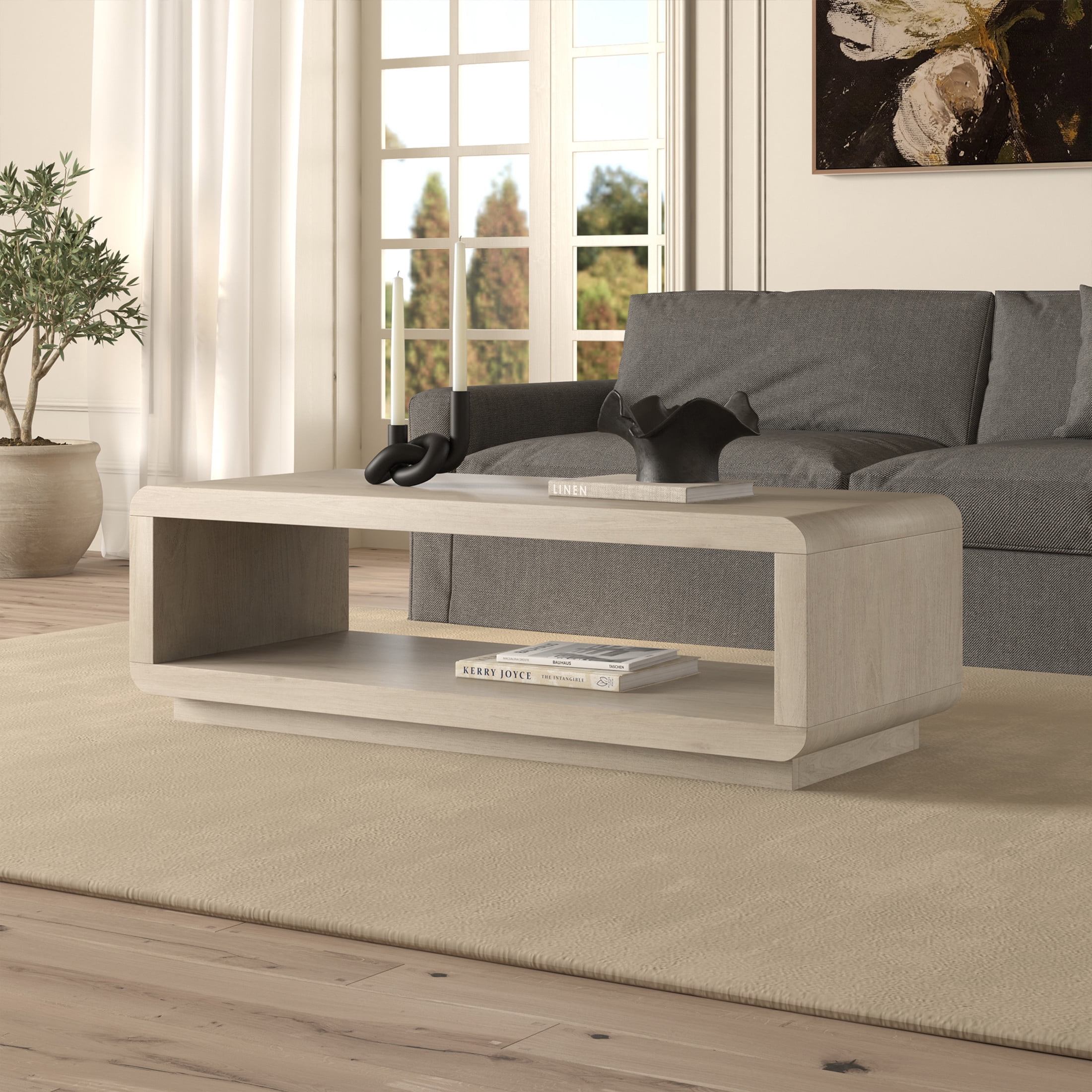 Evelyn&Zoe Modern/Contemporary 47.25" Wide Alder White Coffee Table