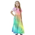 thumbnail image 5 of OGLCCG Girls Summer Maxi Dress Tie Dye Short Sleeve Casual Holiday A Line Flowy Long Dress Loose Boho Beach Dress with Pockets 4-14 Years, 5 of 7