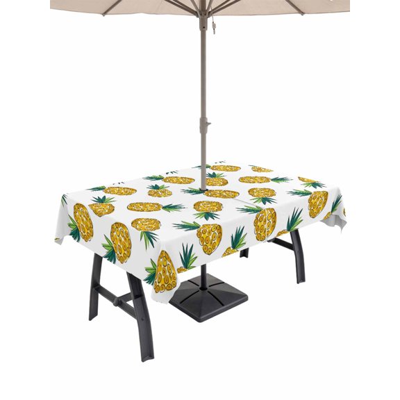 52x70 Inch Outdoor Tablecloth with Umbrella Hole Zipper Rectangle Summer Pineapple Rectangular Tablecloths Waterproof Modern Rustic Tropical Fruits Watercolor Patio Table Cloth Cover for Picnic