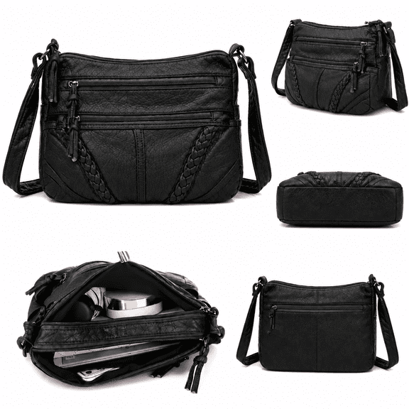 FLORNIX Women Shoulder Handbag Multiple Pockets Bag Ladies Crossbody Purse Fashion Handbag Satchel, Black