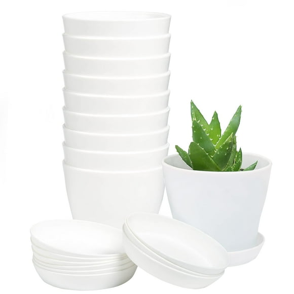 TDHDIKE 10 Pcs Jardinières en Plastique Pots de Fleurs d'Intérieur Mini Semis Pot de Pépinière/jardinière/pot de Fleurs avec Palette Conteneurs de Jardinage Décoratifs Modernes (Blanc)