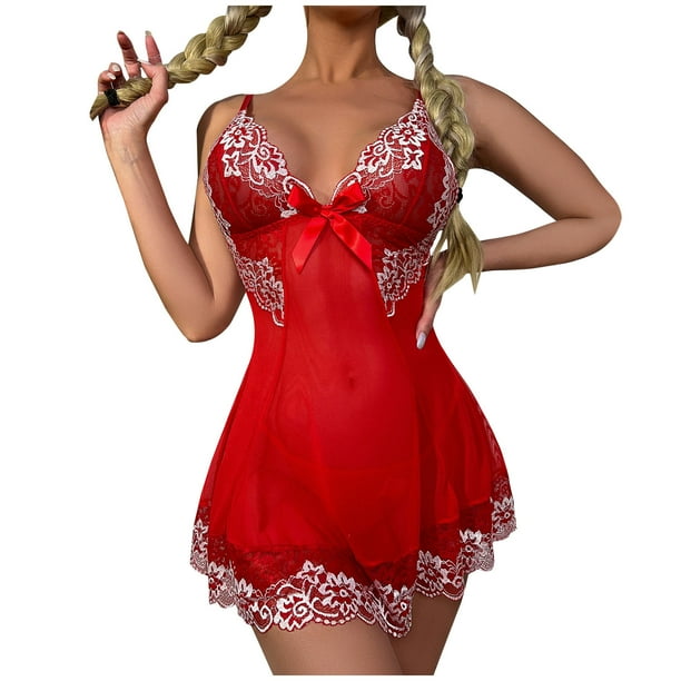 Ropa interior sexy para mujer Pijama sexy fino de encaje Camisón de dos piezas Fridja nalpqowj38574