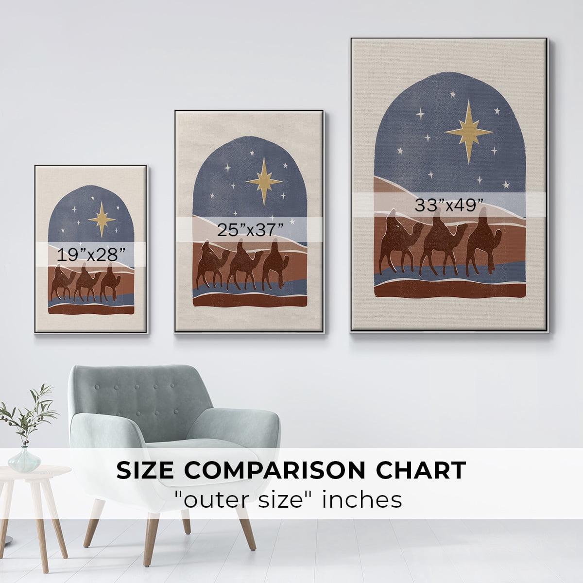 Boho Nativity II - Framed Gallery Wrapped Holiday Canvas - 27 x 41 - White Frame