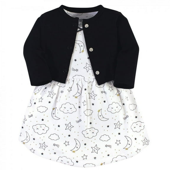 Hudson Baby Infant and Toddler Girl Cotton Dress and Cardigan 2pc Set, Dreamer, 0-3 Months