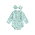 thumbnail image 2 of Musuos Baby Girl Fall Romper 0-18Months Sunflower Print Long Sleeve Crew Neck Jumpsuit with Headband 2 Pcs Set, 2 of 8