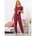 thumbnail image 3 of DARING DIVA Women's Soft Short Sleeve Shirt Long Pant Pajamas Sets XS Red, 3 of 6