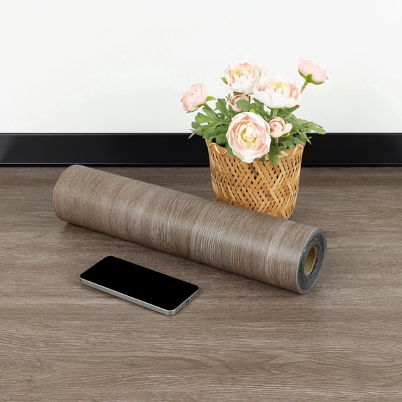 UMIGGEE Brown Peel and Stick Vinyl Flooring Roll 15.7-in x 118-in/12.8 Sq.Ft Thicken Self-Adhesive Vinyl Wood Grain Floor Wear-Resistant Easy DIY Install Home Decor