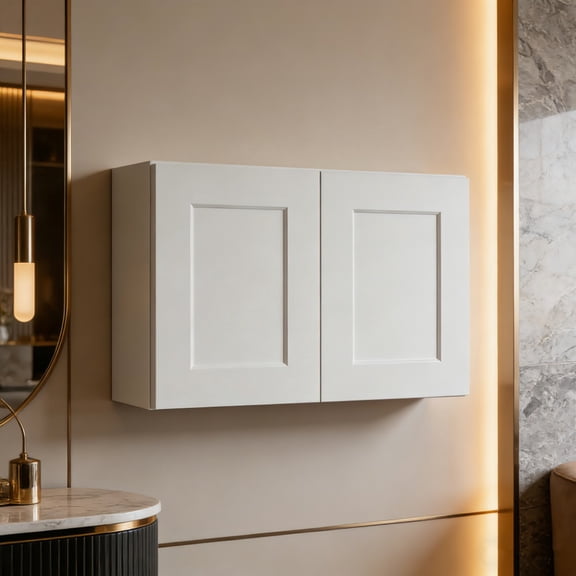 Solid Wood Shaker Short Wall Cabinet – 30"W x 12"D x 18"H, Painted White, Ready-to-Assemble  Kitchen Cabinet for Microwave, Spices, or Display