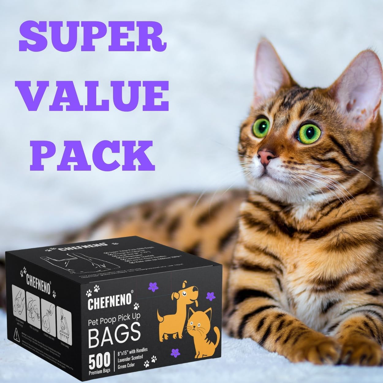 Cat Litter Waste Bags (500 Count) Dog Poop Bags with Easy Tie Handles Earth-Friendly Lavender Scented Cat Litter Poop Diaper Bag Disposable Sanitary Pad Waste Bags (500 Bags)