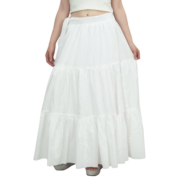 Bimba Women's Casual Wear Solid Crinkle Tiered Cotton Wrap Skirt- White