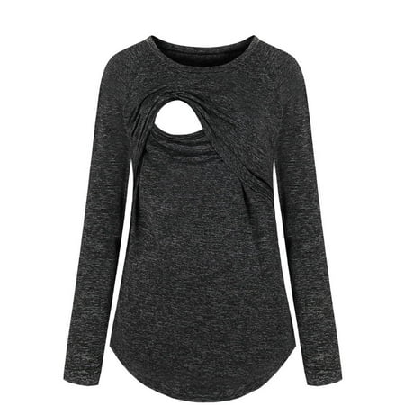 

Big Holiday Savings Women Maternity Nursing Clothes Long Sleeve Crewneck Breastfeeding Tops