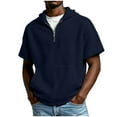 thumbnail image 3 of VBTAPA Mens Waffle T-Shirt Short Sleeve Quarter Zip Hoodie Shirts Kangaroo Pocket Tees Casual Stylish Tops Navy M, 3 of 8