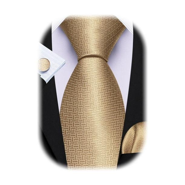Set de corbatas Barry.Wang Gold Silk de 150 cm con gemelos