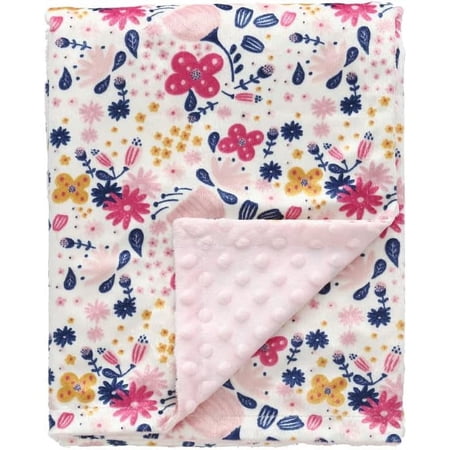 CREVENT Cozy Plush Girls Pink Flowers Minky Baby Receiving Blanket