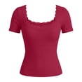 thumbnail image 4 of Women's T-Shirts Crew NeckShort Sleeves Loose Fit Red Summer Clothes Women's Clothes, 4 of 4