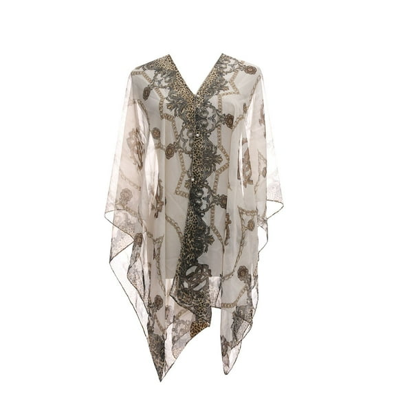 SWSMCLT Women's Cool Beaded Bathing Suit Sheer Cover Up V Neck Summer Lightweight Thin Boho Swimming White One Size