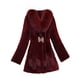 thumbnail image 4 of Abrigo y chaquetas de piel sintética sin capucha y manga larga para mujer, de color liso, con cintura ajustada y cruzado., 4 of 4