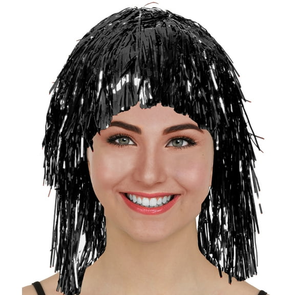 Karnival Costumes Black Tinsel Wig School Pep Rally Party Costume Accessory
