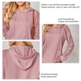 thumbnail image 4 of Hoodie Lace Long Sleeve Round Neck Drawstring Pullover Casual Fashionable Hoody for Women Pink XL, 4 of 5