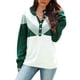 thumbnail image 1 of Suéter informal de mujer con cuello alto, manga larga, hombros caídos y botones en la parte delantera - Suéter de color verde con bloques de talla S, 1 of 8