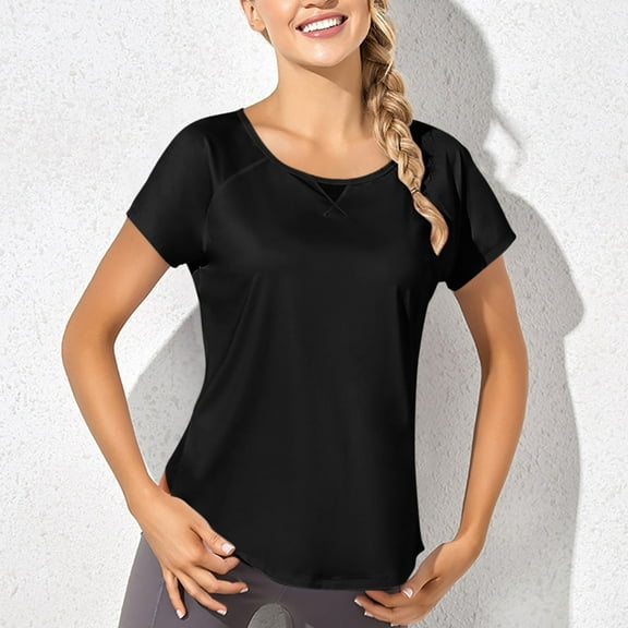 Fglymey Short Sleeve Workout Tops for Women Athletic T-Shirts Lightweight Yoga Running Tee Top Black M