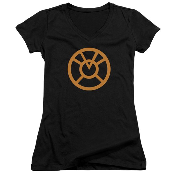 Green Lantern Orange Emblem Junior Women's V-Neck T-Shirt Black