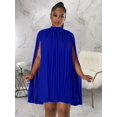 thumbnail image 3 of Robe Cape Plissée en Mousseline, Manches Cape, Longueur Genou, Invitée de Mariage, Robe Droite, Vêtements pour Femmes, 3 of 7