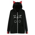 thumbnail image 2 of Abrigo de manga larga informal suelto con cremallera y capucha con estampado de gato para mujer Fridja  BV0+360, 2 of 3