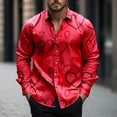 thumbnail image 2 of SERTG Mens Valentine's Day Fashion Print Shirt Lapel Long Sleeve Button Down Collar Casual Breathable Soft Tops(Red#1,XL), 2 of 5