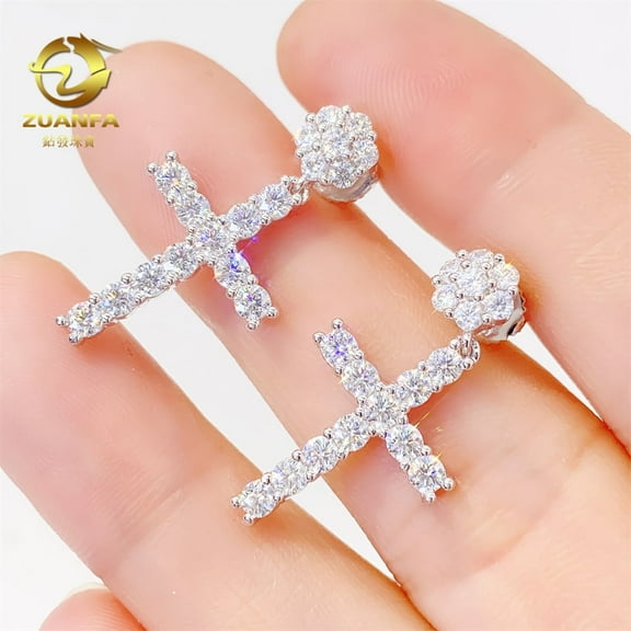 S925 silver VVS moissanite cross flower stud earrings, simple earrings with diamonds