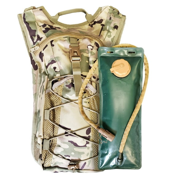 MilTac Hydration Pack with 3L Leak-Proof Water Bladder, Daypack for Hiking, Cycling, Running, Hunting & More, Camo