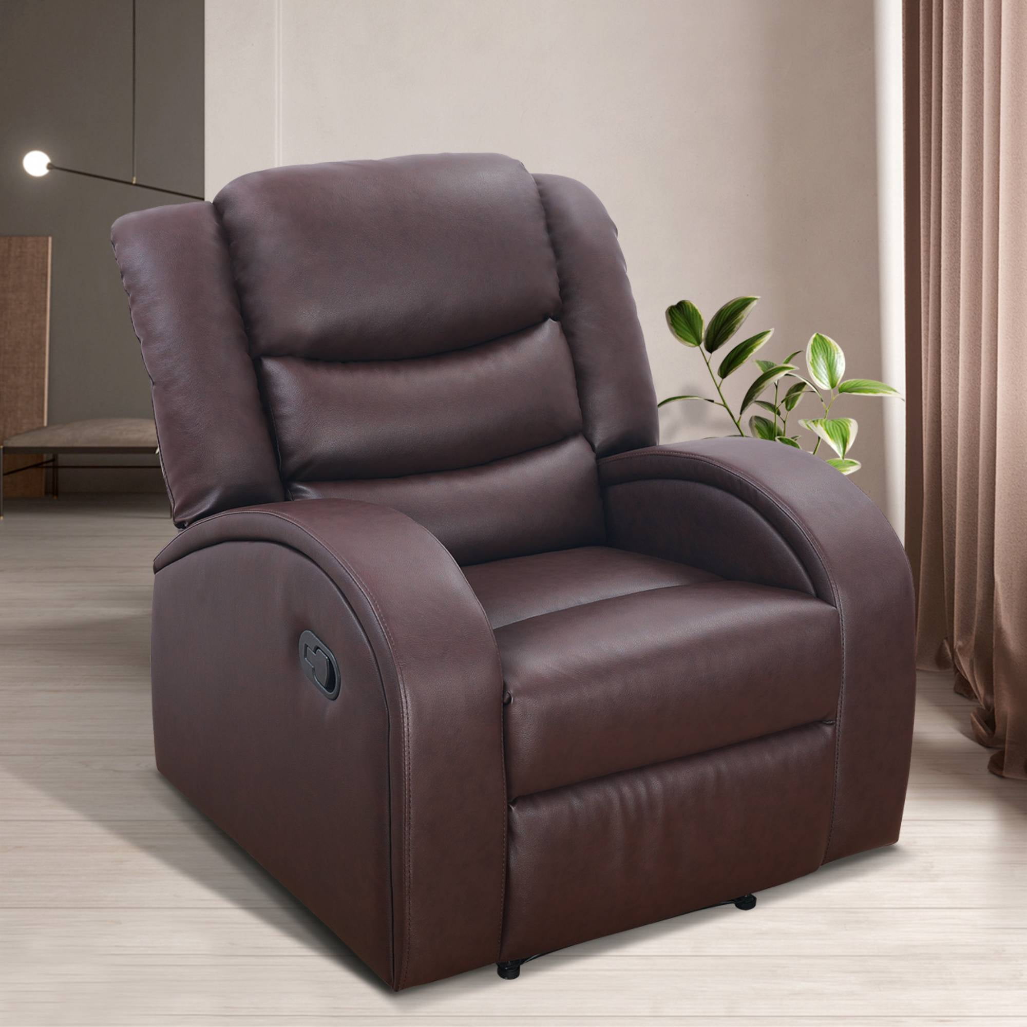 Manual Recliner Chair Leather Reclining Sofa Couch Home Theater Seating Seats for Living Room, Brown