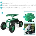 thumbnail image 2 of Sunnydaze Chariot de Jardinage Roulant en Acier Robuste pour Pelouse et Jardin Extérieur avec Chaise Pivotante à Hauteur Réglable, Plateau à Outils et Panier - Vert, 2 of 9