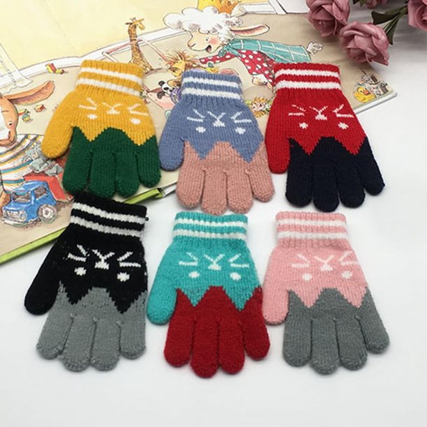 6 pares de guantes de dedos para niños Otoño Invierno Guantes cálidos Manoplas con forro de felpa Guantes dulces Guantes de esquí, 3-8 años, Esquí Snowboard Jugar Correr Necesidades Adepaton LN-2045