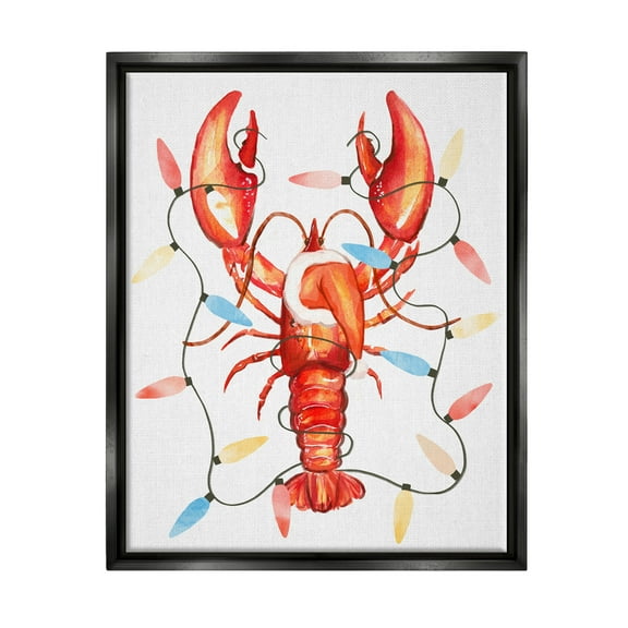 Stupell Industries Nautical Lobster Christmas Lights Holiday Painting Black Floater Framed Art Print Wall Art