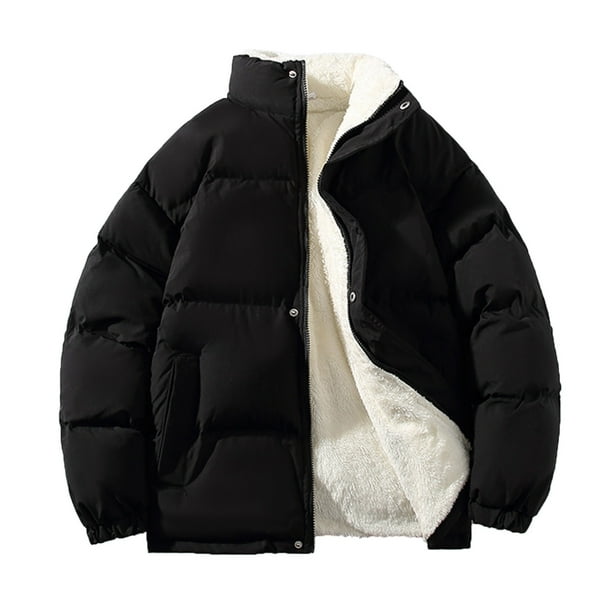 Gibobby Chamarras ligeras con cierre de otono e invierno para hombre Color solido casual Cremallera Chamarra acolchada de algodon Abrigo grueso Negro G Bodega Aurrera en linea