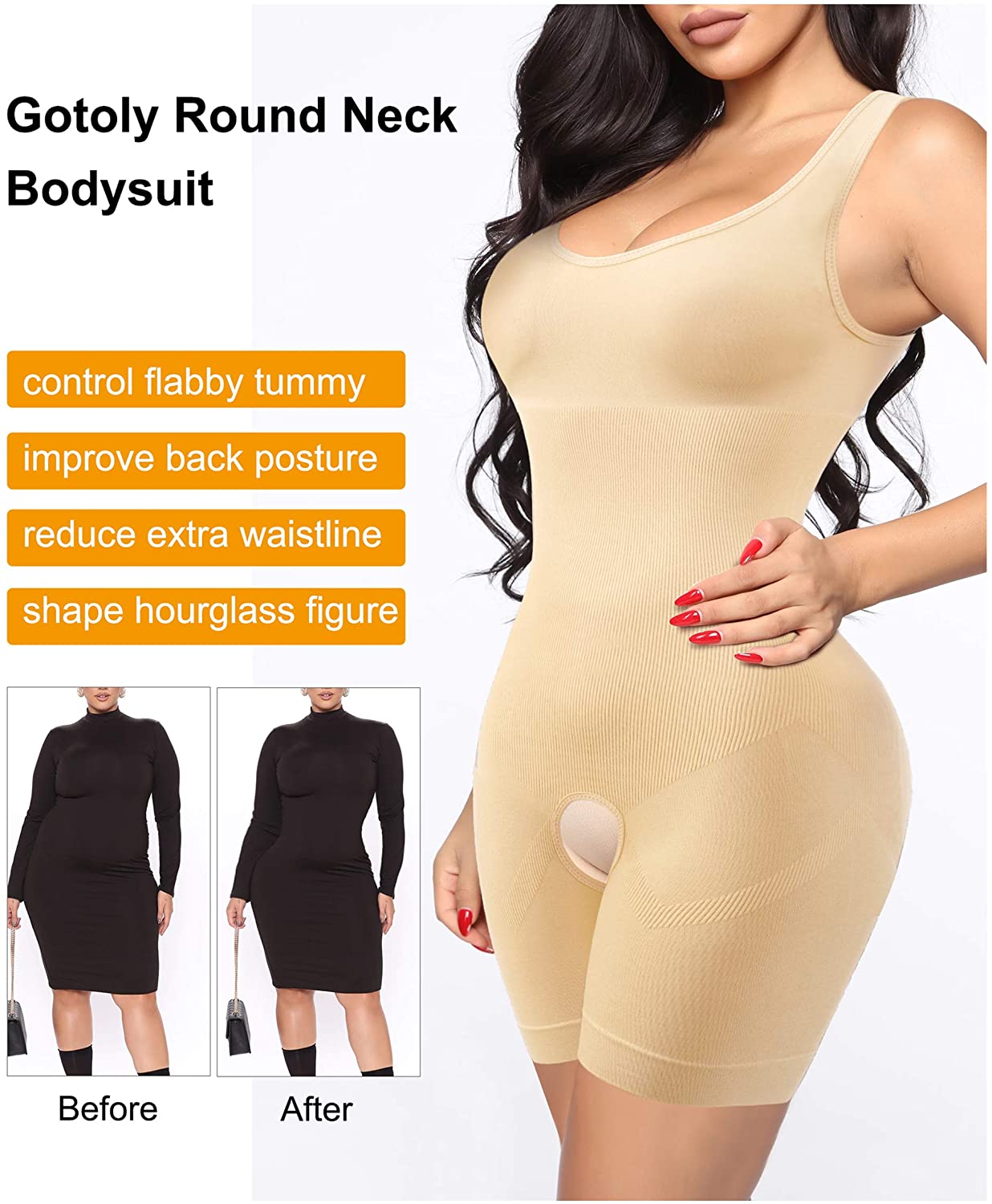 Gotoly Shapewear for Women Scoop Neck Tank Tops Bodysuits Jumpsuits Waist  Trainer Full Body Shaper(Beige X-Small-Small) 