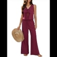 thumbnail image 2 of Conjunto de 2 Piezas para Mujer, Chaleco con Cuello en V y Cintura con Lazo, Pantalones Casuales de Pierna , Color Vino Tinto , Talla M, 2 of 9