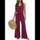 thumbnail image 2 of Conjunto de 2 Piezas para Mujer, Chaleco con Cuello en V y Cintura Anudada, Pantalones Casuales de Pierna , Color Vino Tinto , Talla S, 2 of 9